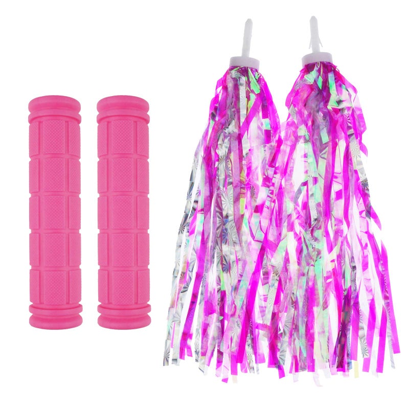 Kasteco 2 Pack Bicycle Bike Handlebar Scooter Streamers and Bicycle Handle Bar Grips,2 Types (Pink) - Image 1